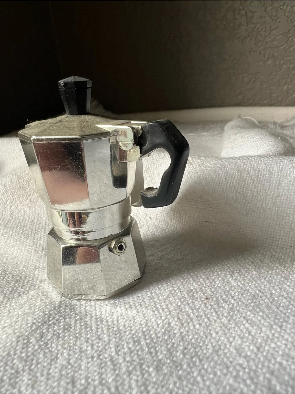 Vintage Mini Coffee Pot Percolator Magnet Silver-tone and Black Lid Lifts